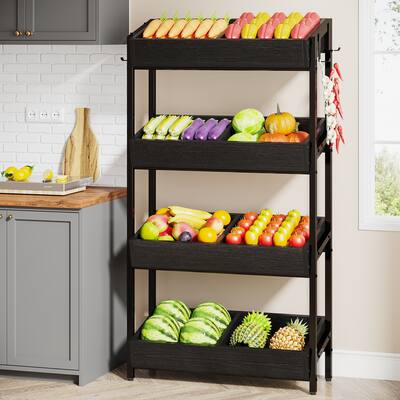 4-Tier Fruit and Vegetable Storage Rack Stand, Wood Storage Shelf for Kitchen Dining Room - N/A