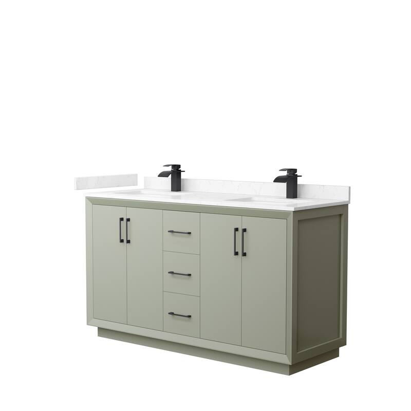 Strada 60-Inch Double Vanity Set, Cultured Marble Top - Light Green,Black Trim,Carrara Cultured Marble Top
