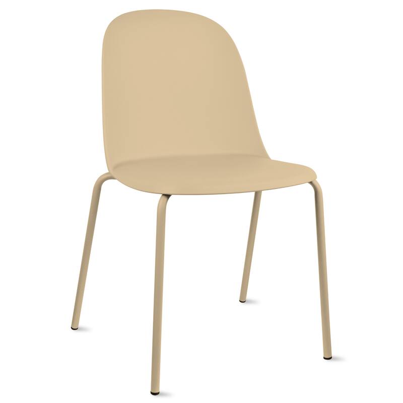 Set of 4 Modern Dining Side Chairs, Armless Molded Plastic Shell Seat with Metal Legs, Stackable Contemporary Chairs