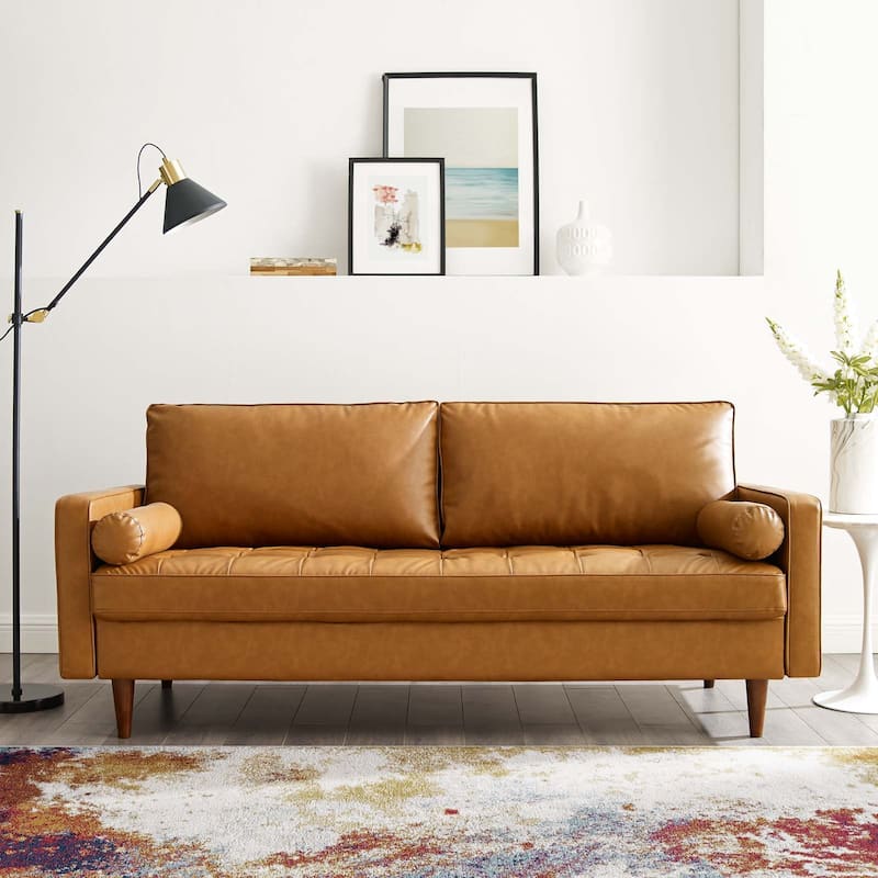 Valour Upholstered Faux Leather Sofa - Tan