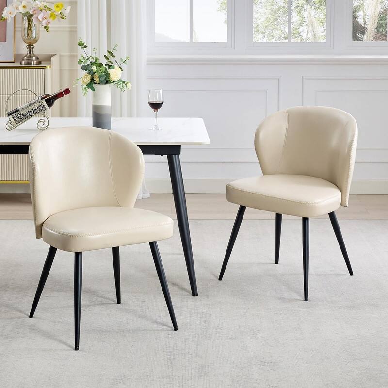 Set of 2 Ergonomic Dining Chairs - Leather Upholstered with Steel Legs