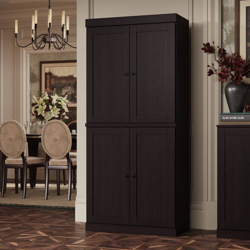 Palace Imports Premium 100% Solid European Oak Hardwood Modular Dining Room Cabinet with Shaker Doors - 32" Wide, 71.5" Tall - Espresso-Oak