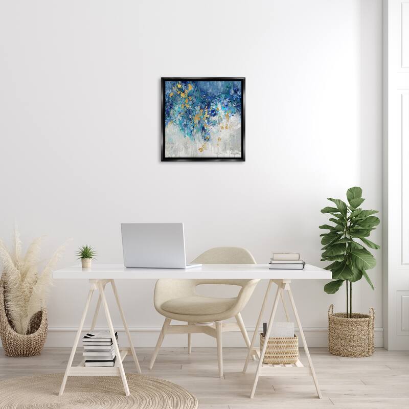 Stupell Abstract Blue Gold Paint Design Framed Floater Canvas Wall Art Design by Nikki Robbins