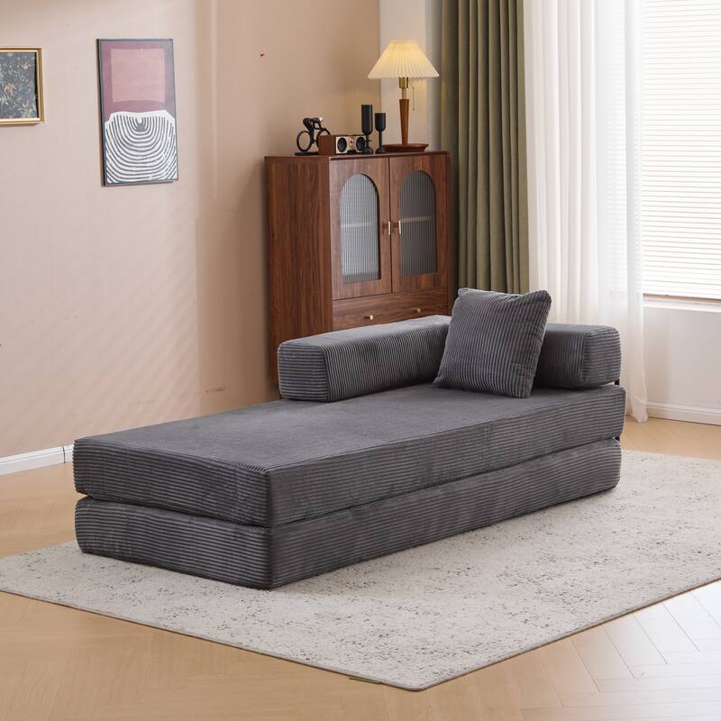 Convertible Corduroy Floor Sofa Bed, Dark Grey