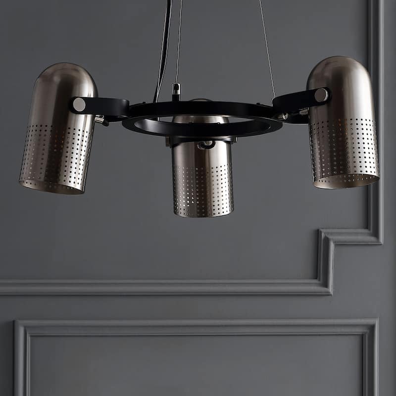 Apollo 22" 3-Light Adjustable Metal LED Chandelier, Brushed Nickel/Black by JONATHAN Y