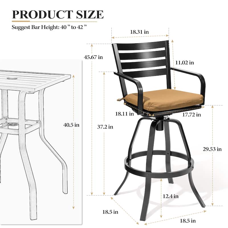 Crestlive Outdoor Cast Aluminum Swivel Bar Stool with Sunbrella Cushion - 18.5" W x 18.5" D x 45.67" H