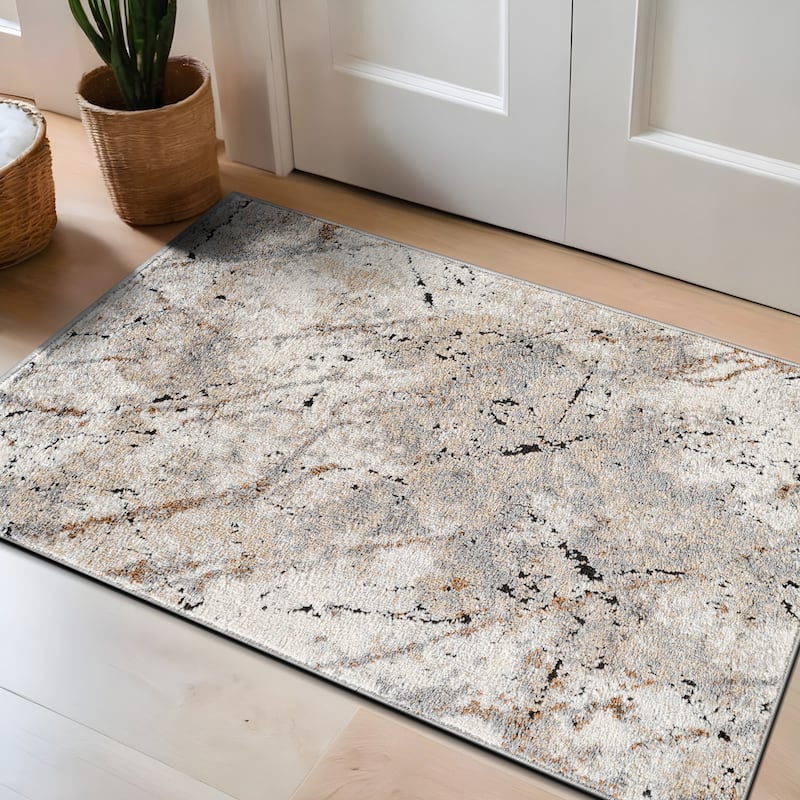Marble Flow Area Rug - Rug for Living Room, Bedroom - Easy to Clean, Durable Polypropylene/Polyester with Jute Backing - 2' x 3'