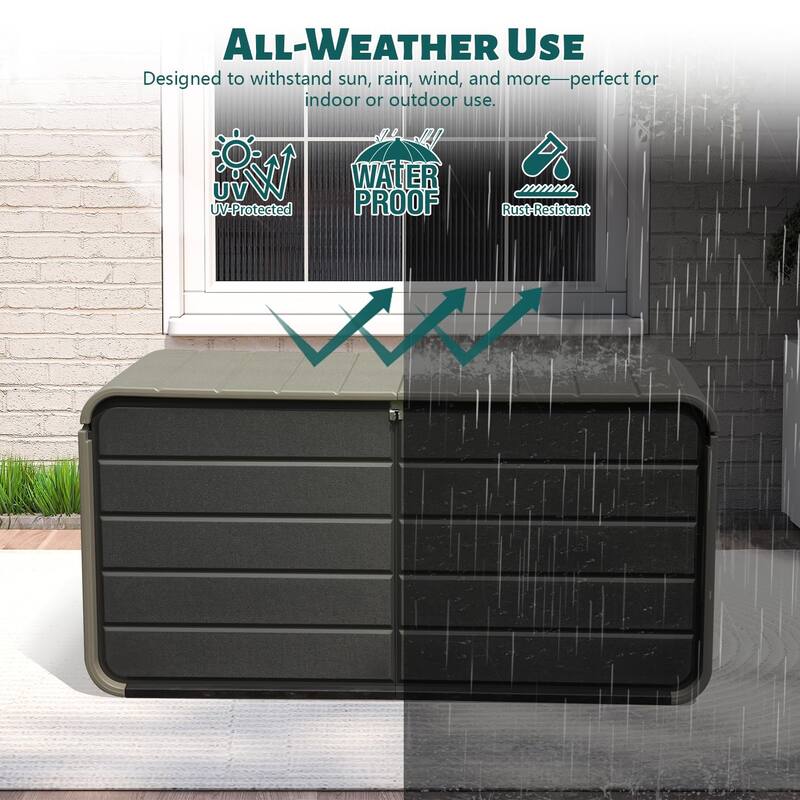200 Gallon Plastic Deck Box, Large Patio Storage Box with Lock, Wheels & Waterproof Lid for Outdoor Cushions, Garden