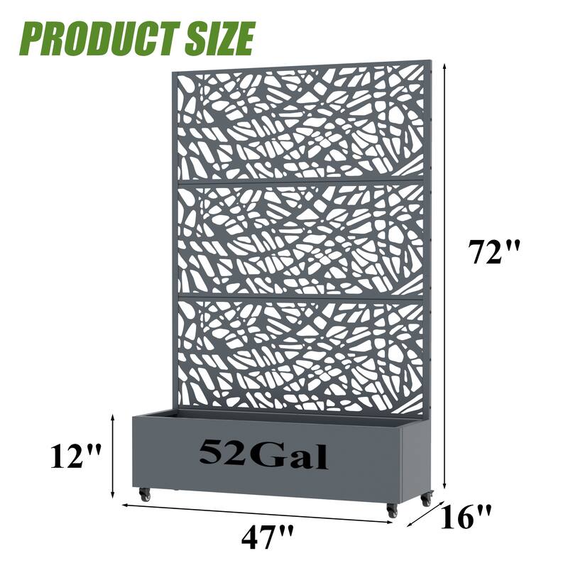 Metal Galvanized Planter Box with Trellis Privacy Screen Lockable Wheels