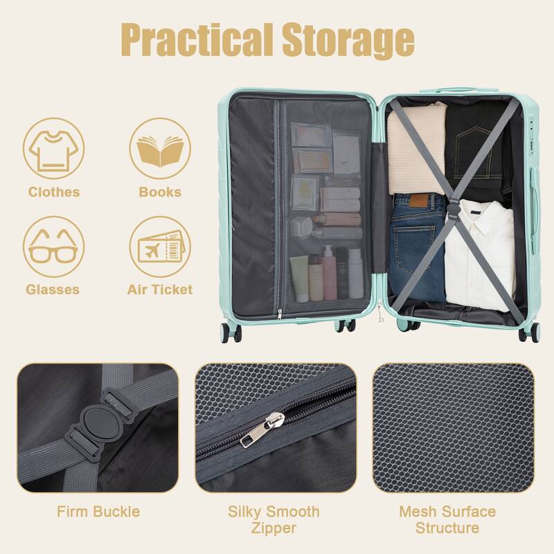 28 Inch Large Checked Luggage, Scratch Resistant Surface Four Multi-Directional Wheels, With Combination Lock and Side Hooks