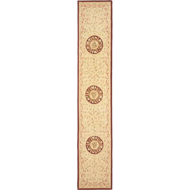 SAFAVIEH Handmade French Tapis Derdine Shabby Chic Oriental Wool - 2' 6" x 10' - Beige/Dark Red - Runner