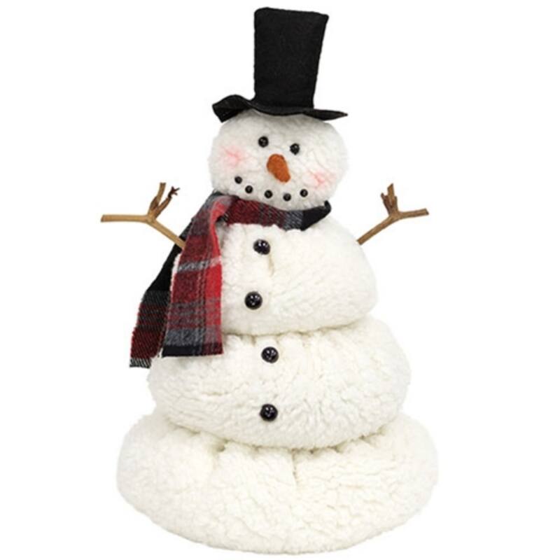 Sherpa Melting Snowman with Top Hat and Plaid Scarf Christmas - 8" x 8" x 12" - White