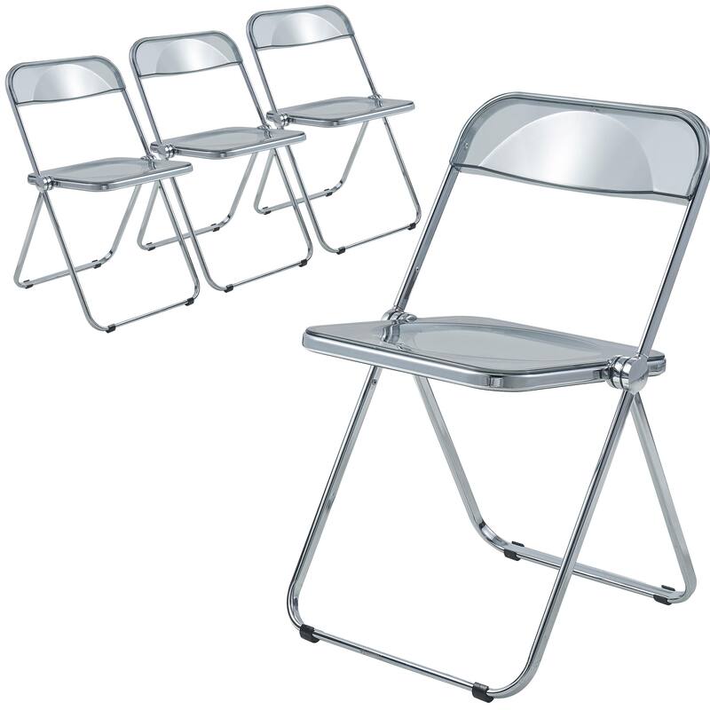 Lawrence Modern Clear Acrylic Sleek Transparent Folding Chair with Chrome Steel Frame Set of 4 - 30" - Transparent Black