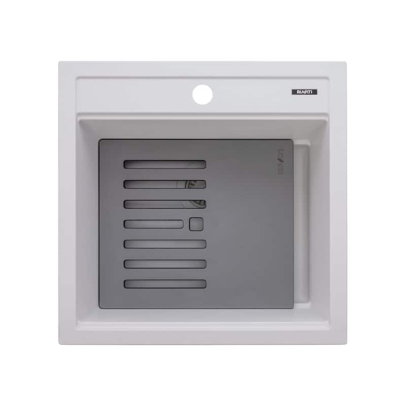 Ruvati 20-inch epiCube Granite Composite Workstation Drop-in Bar Prep Sink Matte White - RVG1620WH