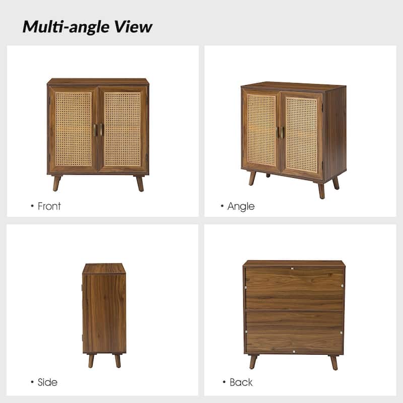 Woodland Multifunctional Rattan-Accented 2-Door Storage Stackable Buffet Cabinet with Solid and Wood Frame by HULALA HOME