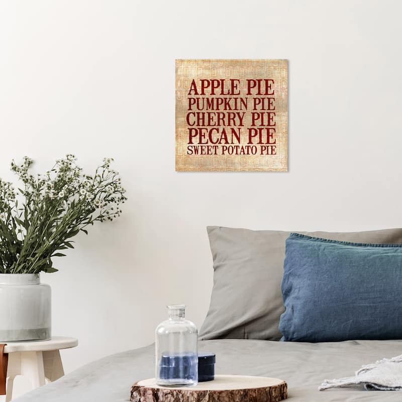 Wynwood Studio Canvas Food and Cuisine Thanksgiving Pie Brown and Maroon Rustic Wall Art Canvas Print - 12 x 12