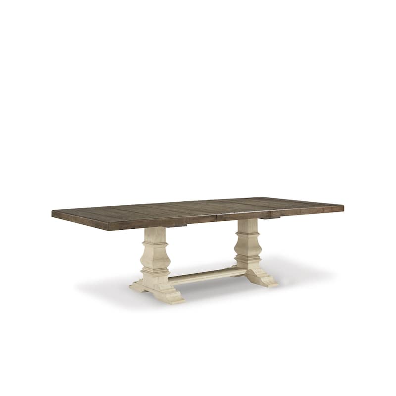 Signature Design by Ashley Bolanburg Brown / Antique White Extension Dining Table - 48"W x 103.25"D x 28.25"H