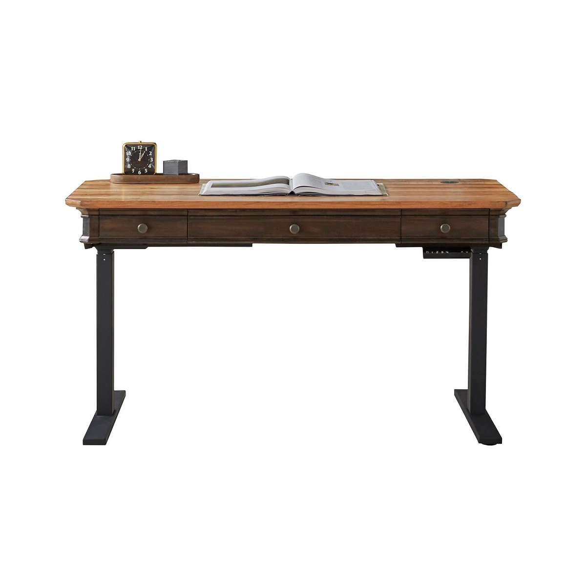 Executive Electric Sit/Stand Desk With Solid Plank Top, Brown
