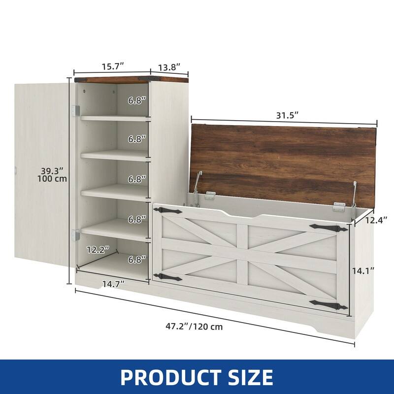Moasis Farmhouse 5-Tier Shoe Storage Cabinet with Doors and Bench Shoes Rack for Entryway - White - 1 Door