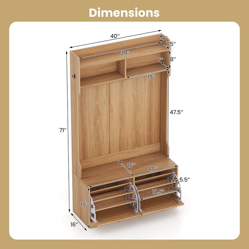 Costway 4-In-1 Hall Tree Entryway Bench with Coat Rack & Flip Drawers - See Details