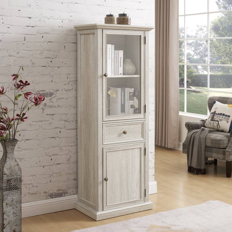 Modern Tall Storage Cabinet with Glass Door, Drawer and Shelves for Living Room, Kitchen, Dining Room