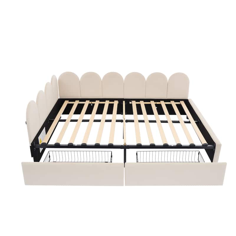 Twin/Full Size Daybed,Velvet Upholstered Sofa Bed with 2 Drawers