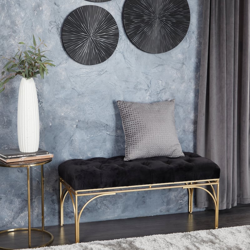Velvet Bench with Gold Legs - Gray, Black or White - Roche River Decor