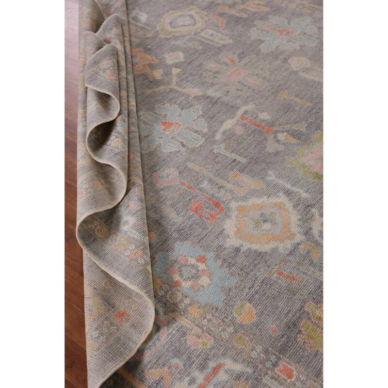 Hand Knotted Oriental 100% Wool Carpet Transitional All-Over Greys & Charcoal Oushak Area Rug - 9' 11'' X 8' 0''