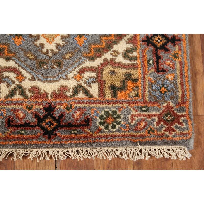 Gray Geometric Heriz-Serapi Indian Accent Rug Handmade Wool Carpet - 2'0"x 3'0"