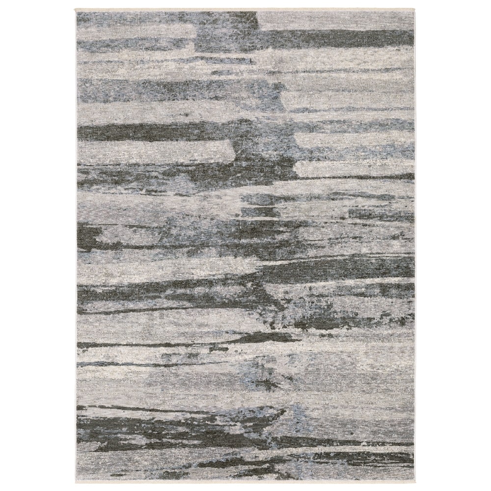 Style Haven Hendrix Abstract Shadow Stripes Grey/ Ivory Fringe Edge Area Rug