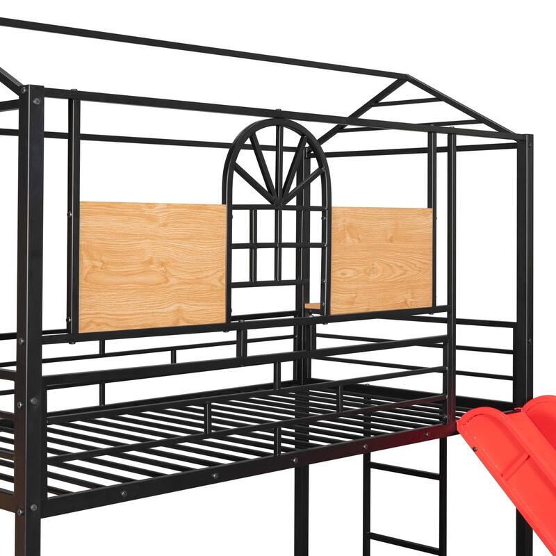 Metal Housebed Bunk Bed with Slide & Storage Stair