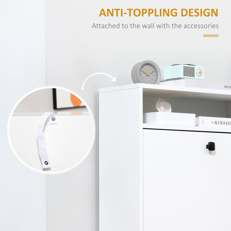 Slim Shoe Cabinet, Trendy Shoe Storage Cabinet with 3 Large Fold-Out Drawers & a Spacious Top Surface for Small Items