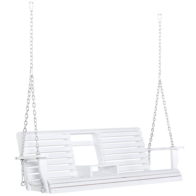 Outsunny 3-Seater Wooden Porch Swing Bench with Folding Coffee Table, Durable PU Coating, Chains Included - 59" x 29.5" x 20.75"