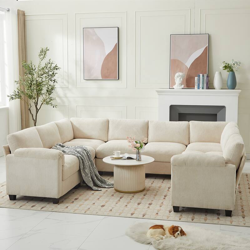 Multi-Seater Corduroy Sectional Sofa, Soft & Comfortable Corner Sofa