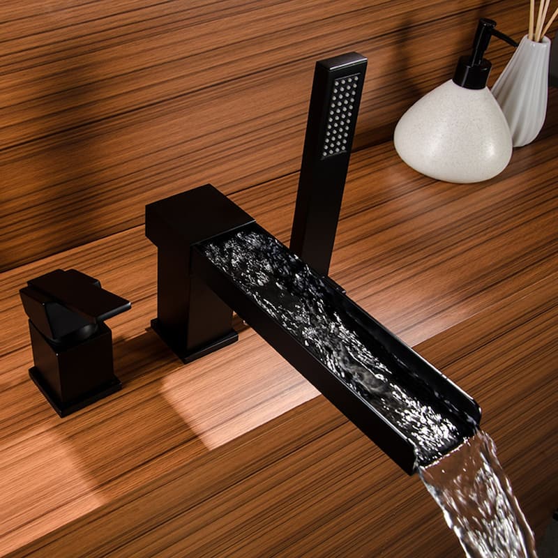 Black Single Handle Deck Mounted Roman Tub Faucet with Handshower