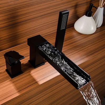 Black Single Handle Deck Mounted Roman Tub Faucet with Handshower