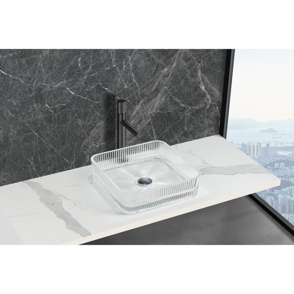 Plaza Tempered Glass Square Vessel Bathroom Sink - 15"