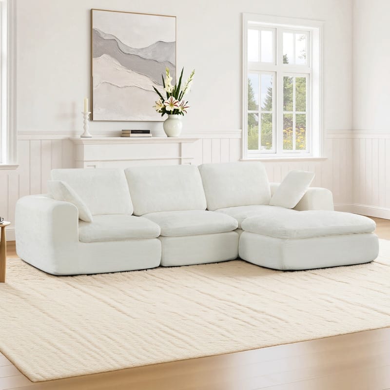 Spruce & Spring Compressed Modular Sectional Boneless Sofa for Living Room - Cream-4PC