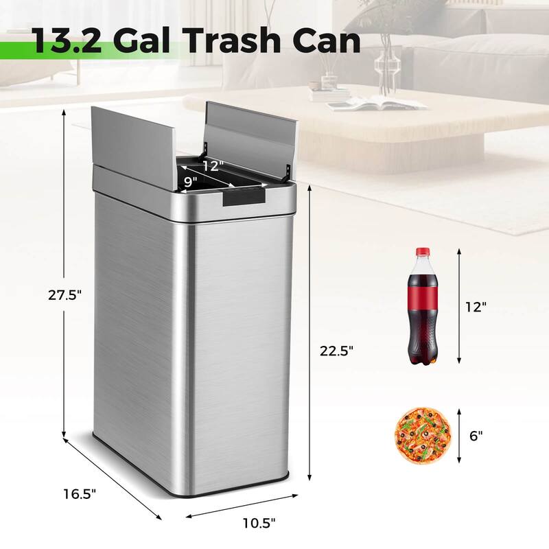 Costway Slim Kitchen Trash Can with Wing Lids 13.2 Gal Automatic