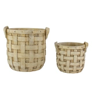 Set of 2 Beige Tobacco Basket Planter Set 9.5"