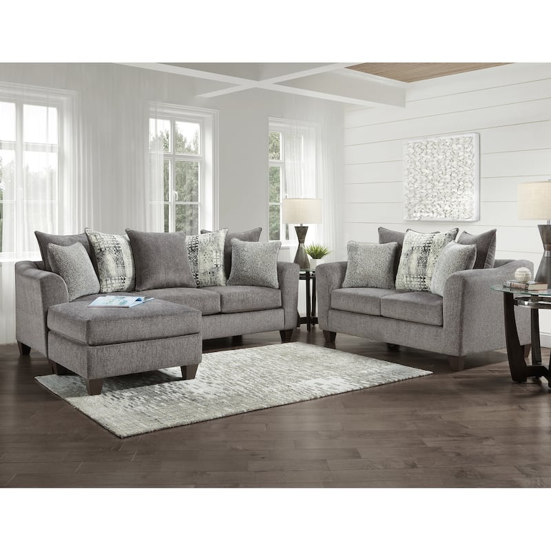 Roundhill Furniture Davoz 3-Piece Living Room Set, Sofa Loveseat and Ottoman, Tori Slate - Grey