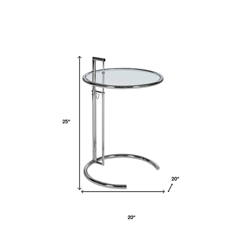 HomeRoots 25" Silver And Clear Metal And Glass Height Adjustable Round End Table - 20.00 in. x 25.00 in. x 20.00 in.