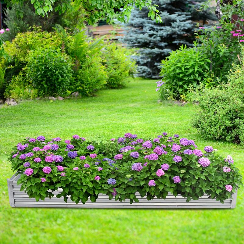 Silver Galvanized Steel Raised Garden Bed Set of 2 with Open-Bottom Design - 96” L x 48” W x 12” H