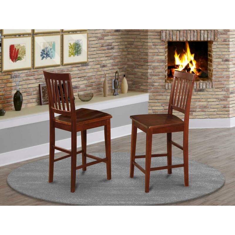 Counter Height Bar Stools with Wooden Seats, Buttermilk and Cherry Finish, Stylish Modern Kitchen Island Seating