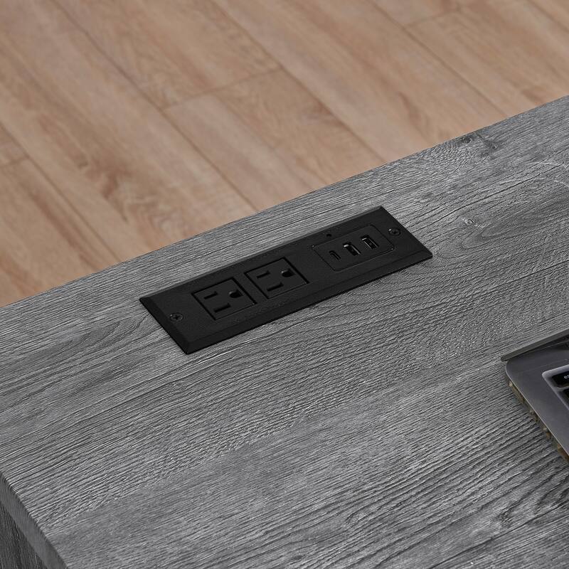 59" Bar Table Set with Power Outlet, Industrial Breakfast Table with 3 Stools, 4 Piece Counter Height Bar Table and Chair Set