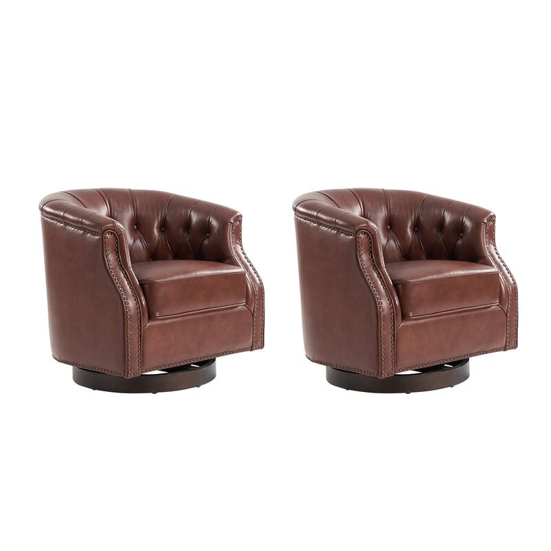 Max Traditional Chesterfield Rocker and Swivel Genuine Leather Chair with Nailhead Trims(Set of 2)
