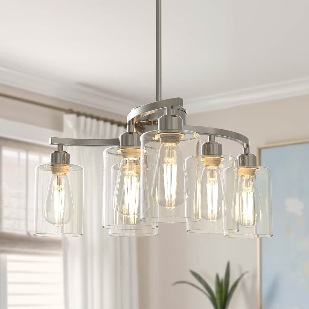 YANSUN 6-Light Brushed Nickel Chandelier with Curved Arms