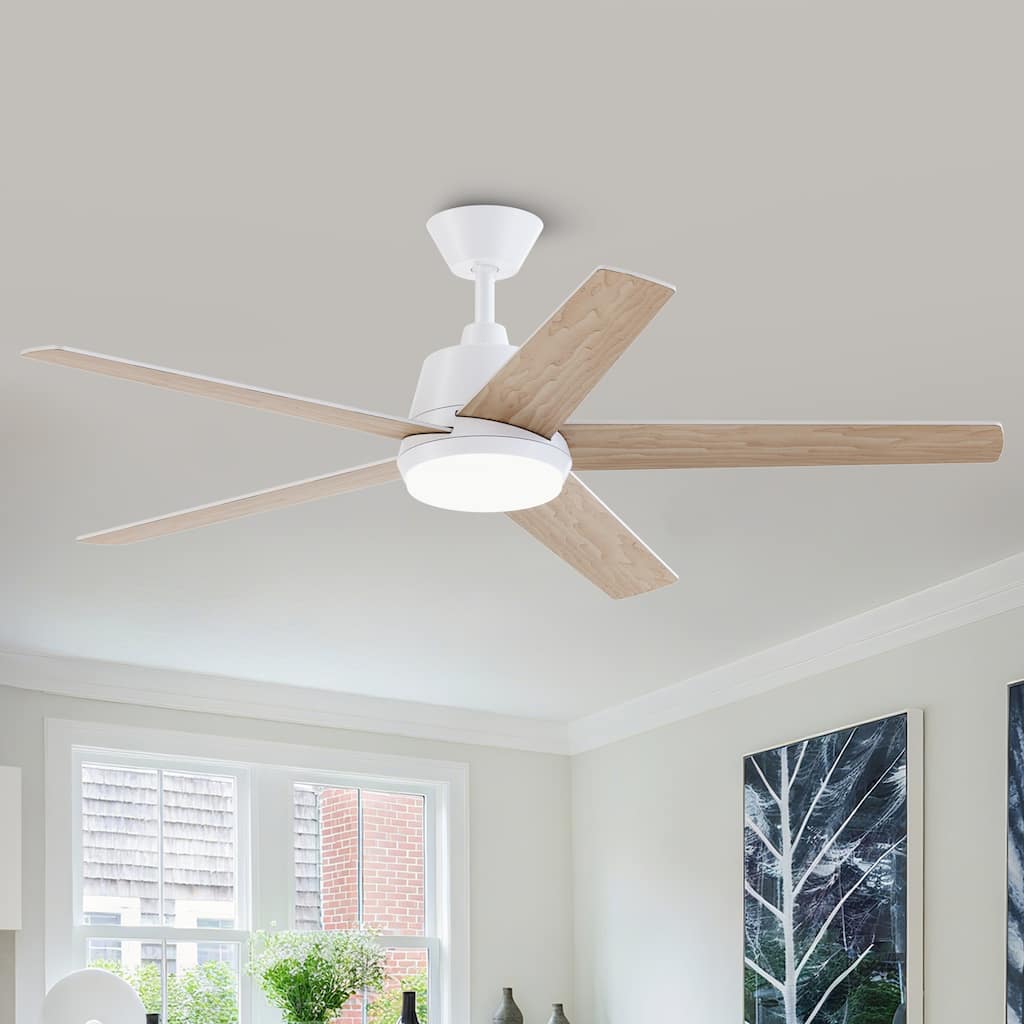 Vaczon 52-inch Modern Plywood 5-blade White Smart Ceiling Fan with Light and APP