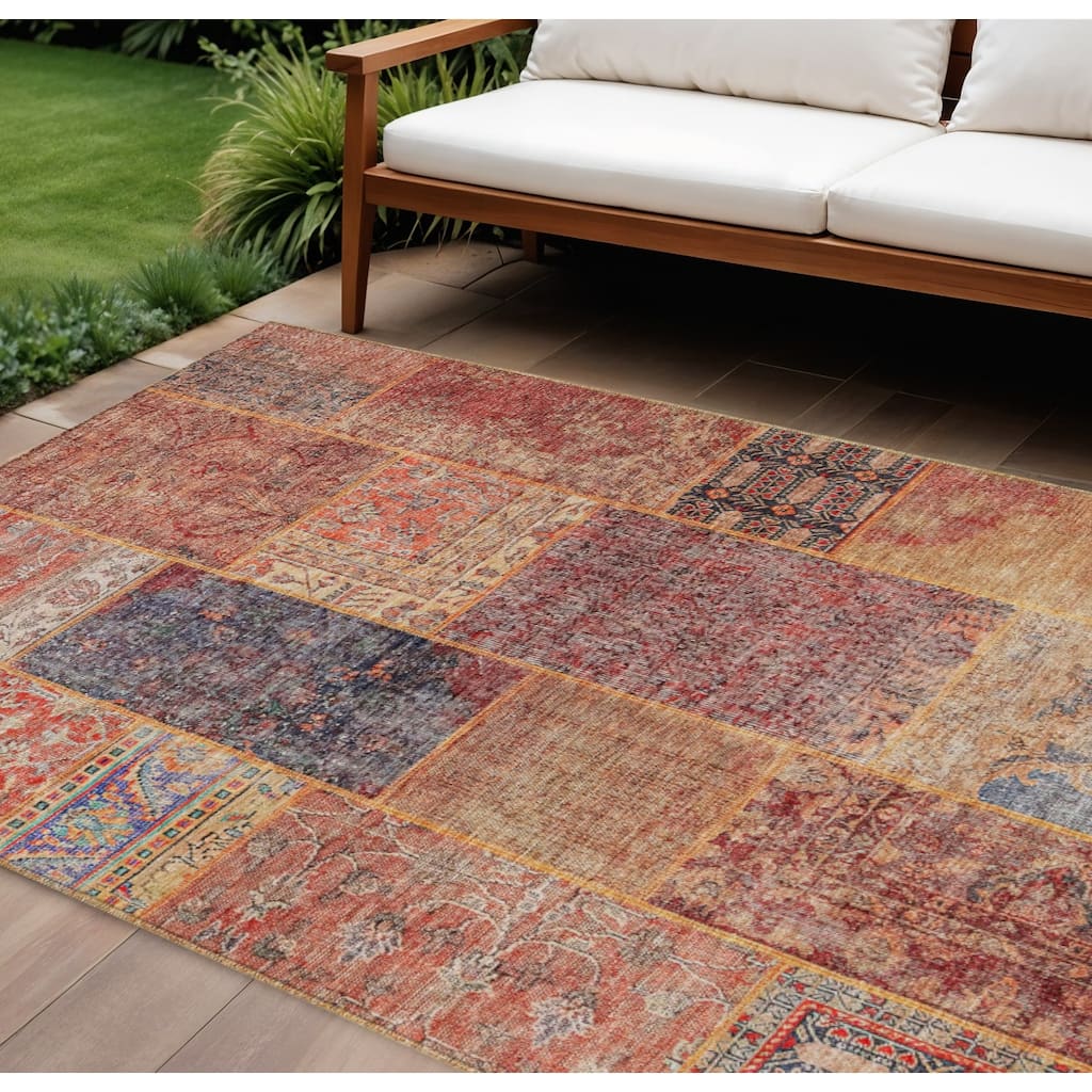 HomeRoots Patchwork Transitional Rectangle Outdoor Rug