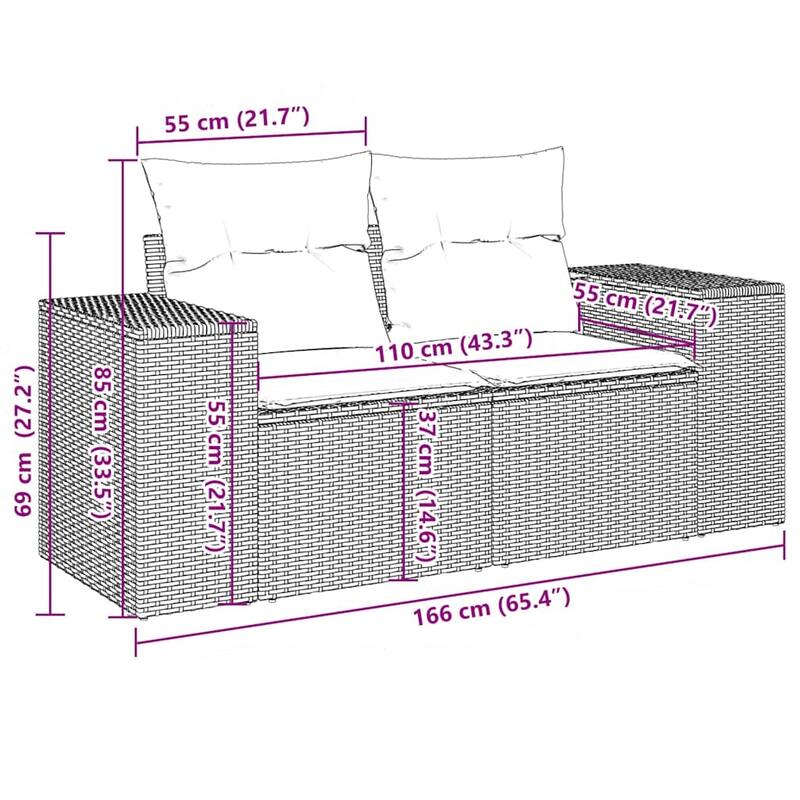 vidaXL 10/11 Piece Patio Sofa Set with Cushions Black/Brown/Gray Poly Rattan - 24.4 x 24.4 x 27.2